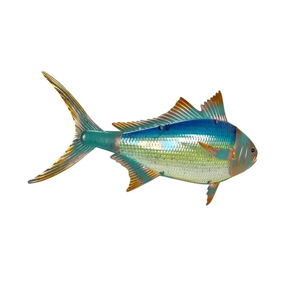 Tuna Fish Wall Sculpture 36 Inch Metal and Glass Iridescent Coastal Decor